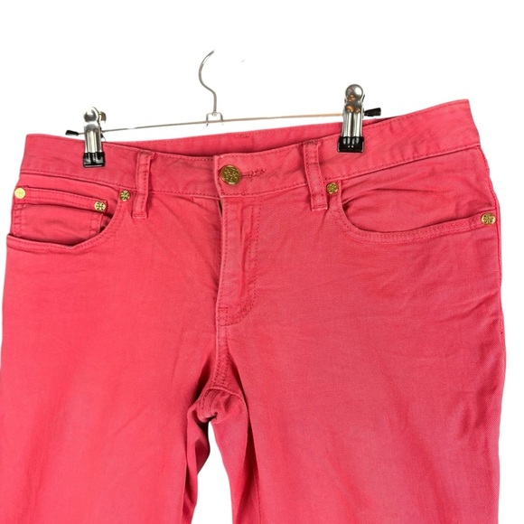 EUC Tory Burch “Ivy Super Skinny” Low Rise Ankle Jeans Sz 28 (Bright Coral Red) - Picture 3 of 16